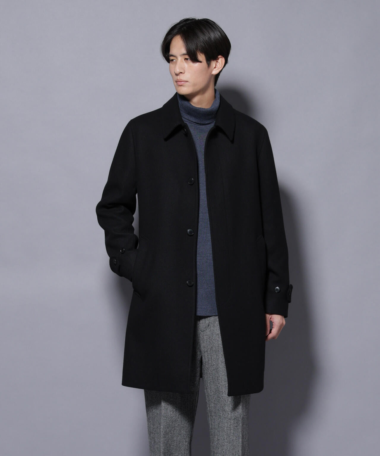 ウール/Nメルトンステンカラーコート