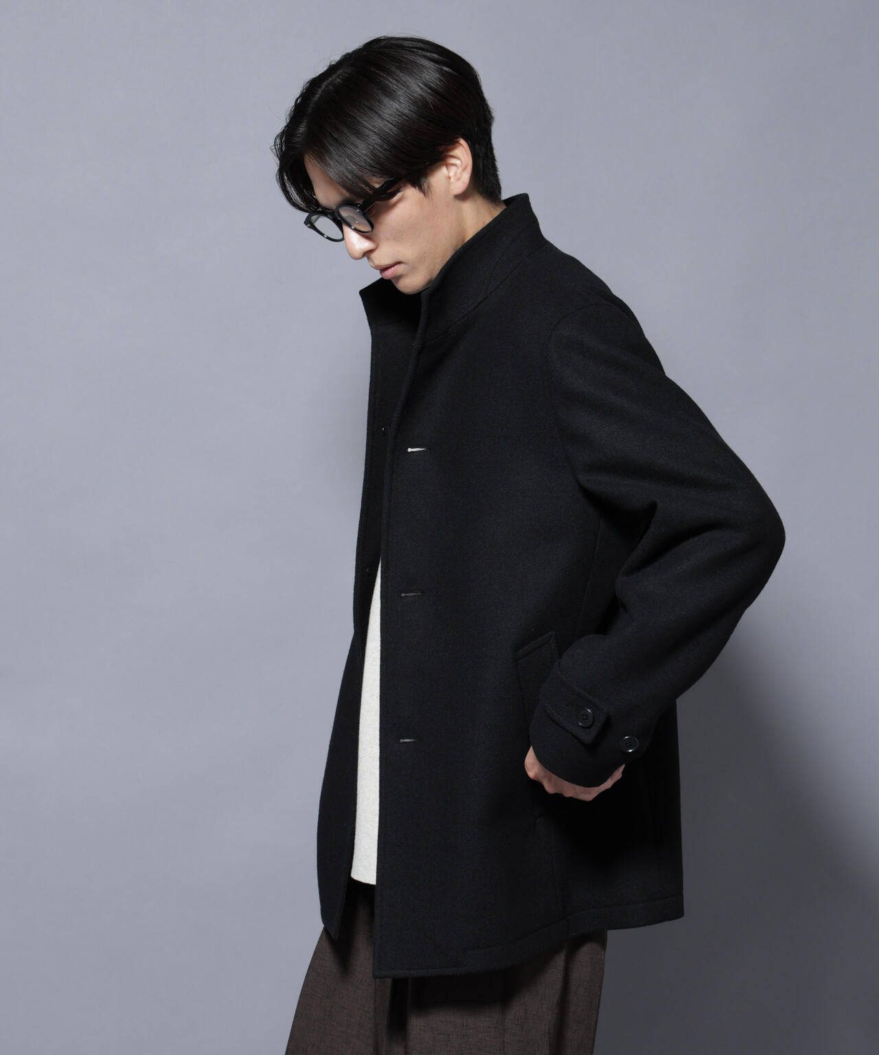 ウール/Nメルトンスタンドカラーコート