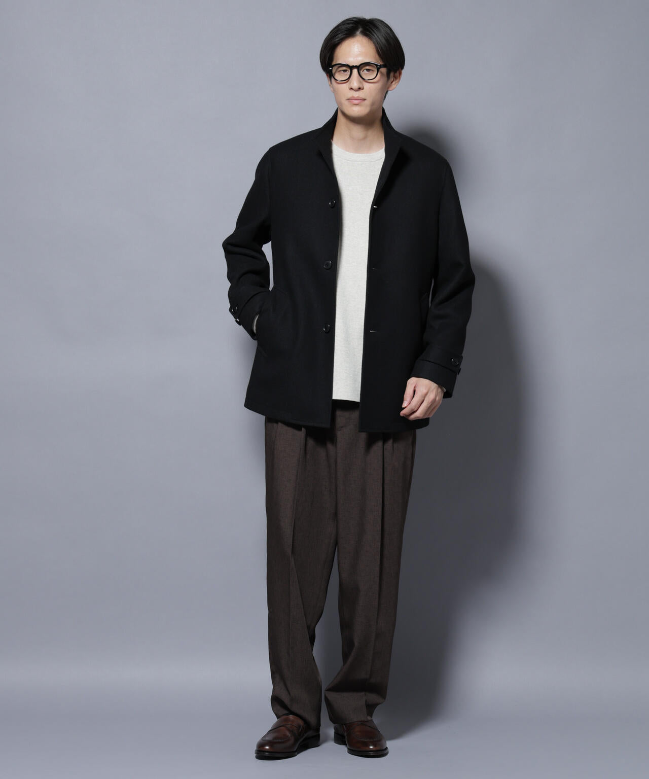 ウール/Nメルトンスタンドカラーコート