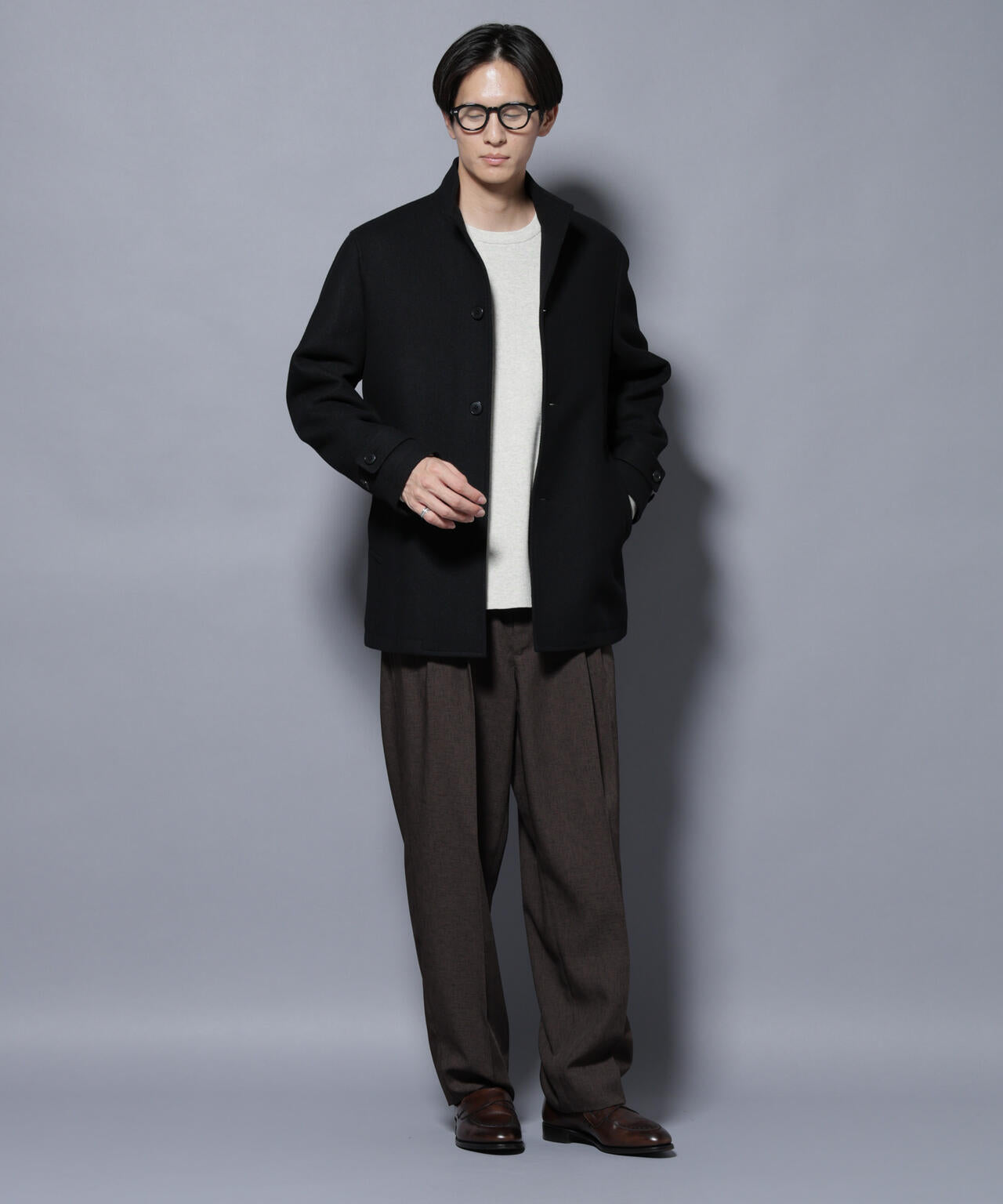 ウール/Nメルトンスタンドカラーコート