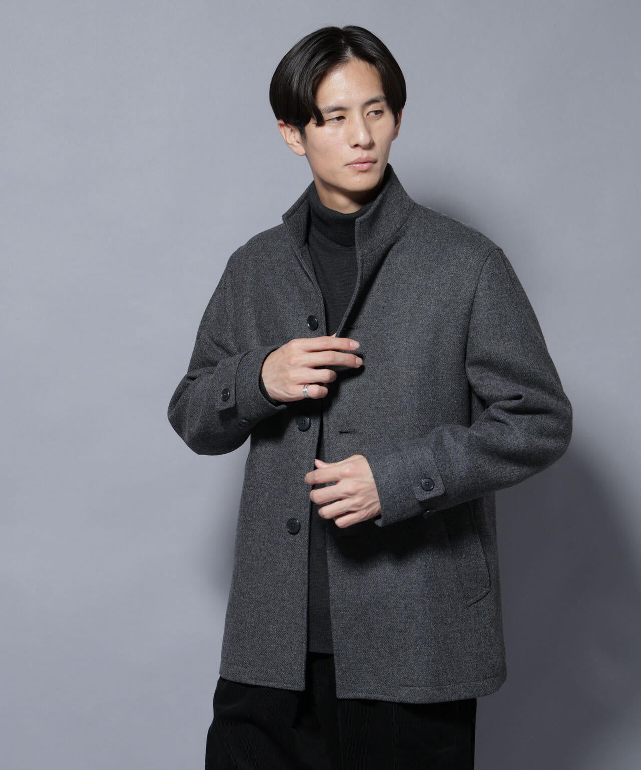 ウール/Nメルトンスタンドカラーコート
