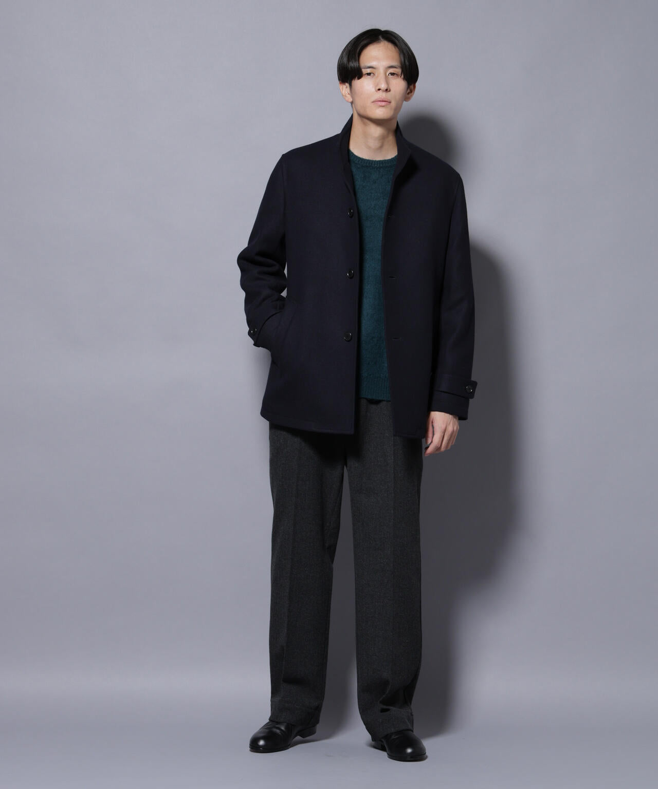 ウール/Nメルトンスタンドカラーコート