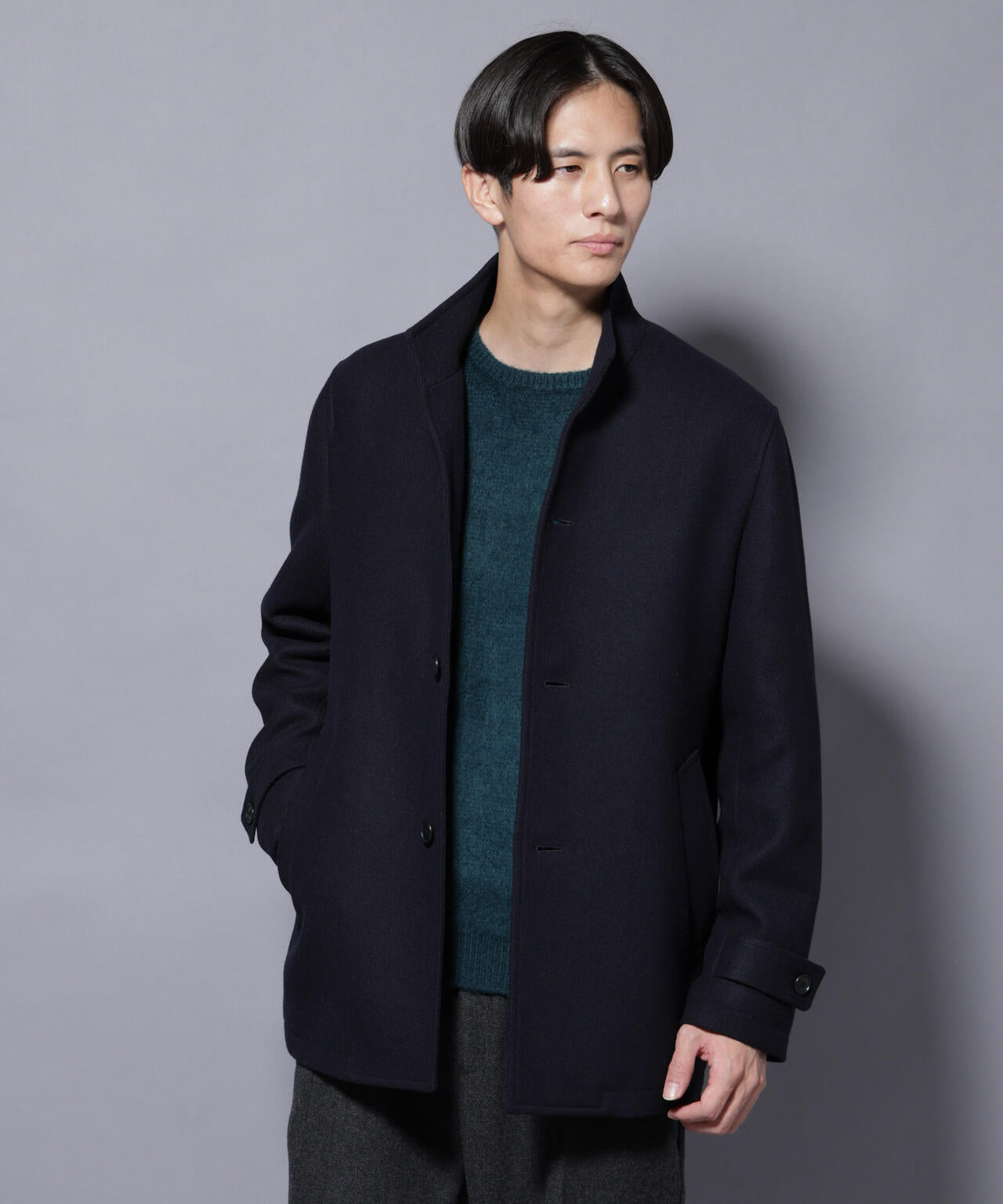 ウール/Nメルトンスタンドカラーコート