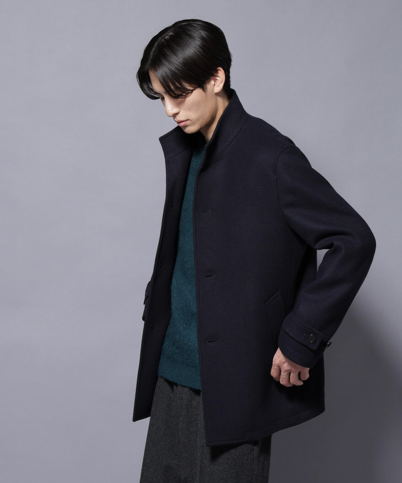 ウール/Nメルトンスタンドカラーコート